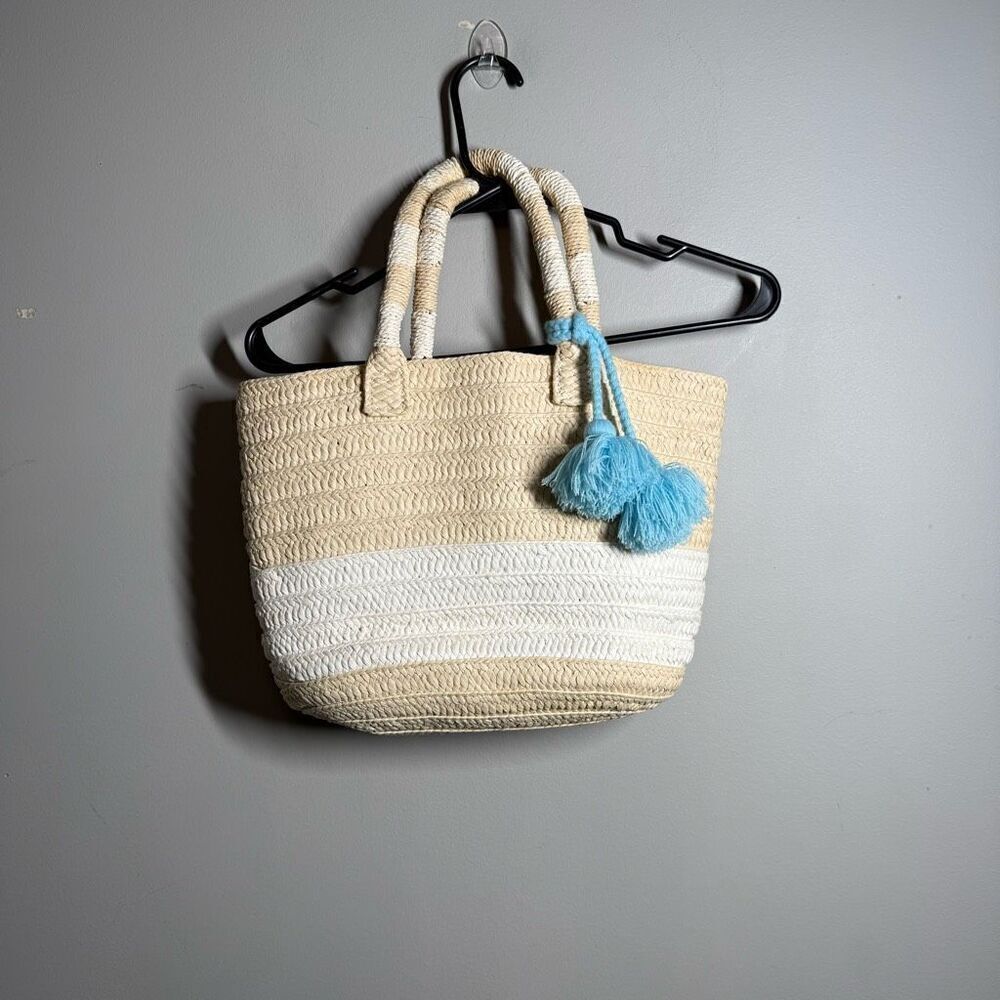Altru two tone Straw tote beach bag with tassel
